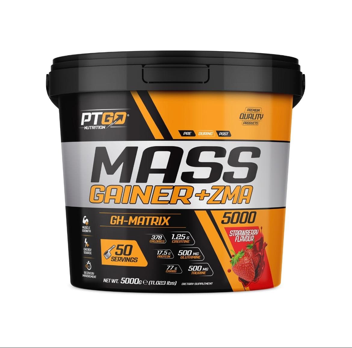 PT GO NUTRITION Mass Gainer 5 kg Kova Çilek( Silindir Çanta , Shaker ve Maskot Huni Hediyeli) — görsel 2