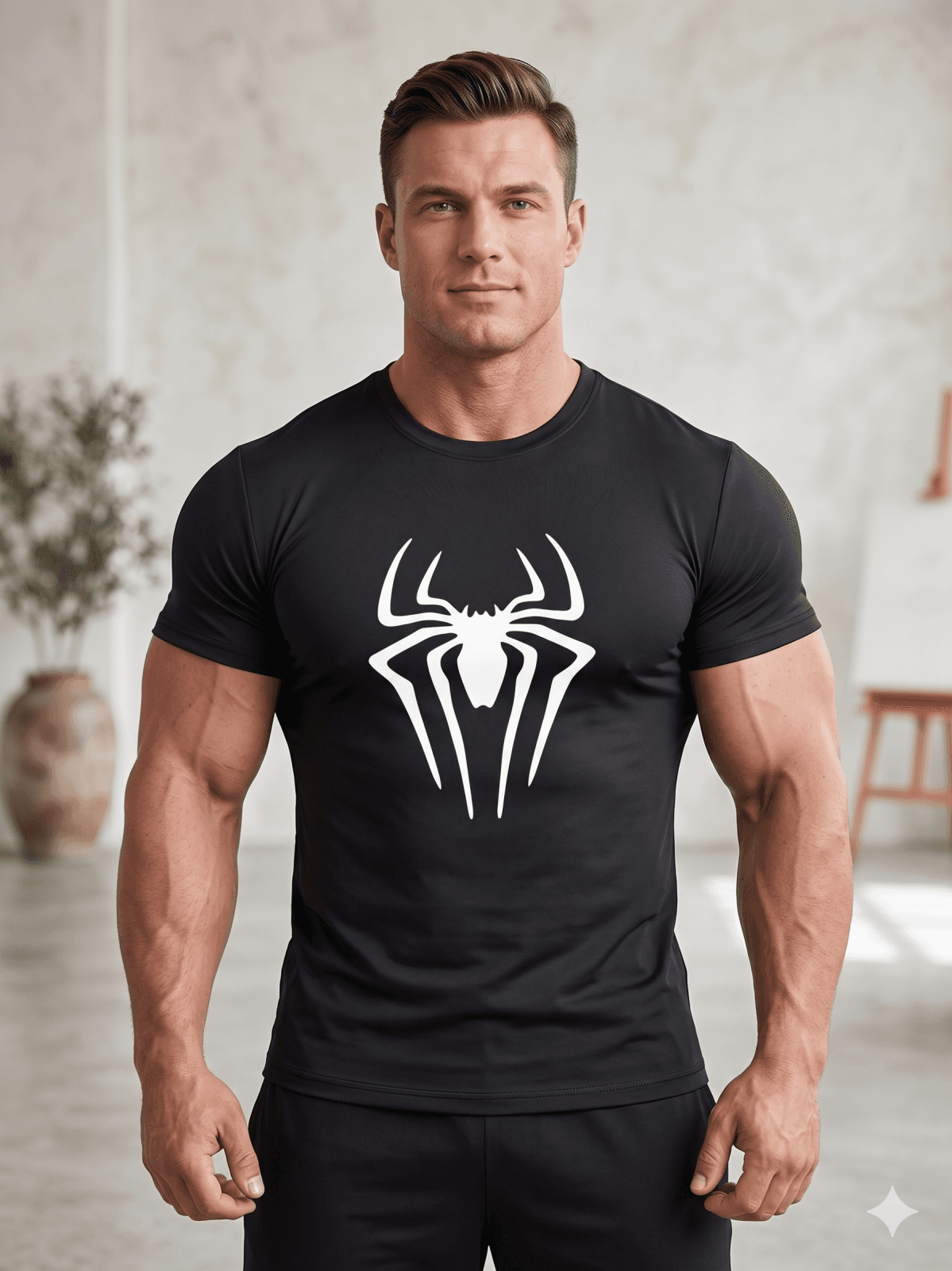 Sarkan Örümcek Compression Dar / Slim Bisiklet Yaka Tişört siyah ( kısa kollu)