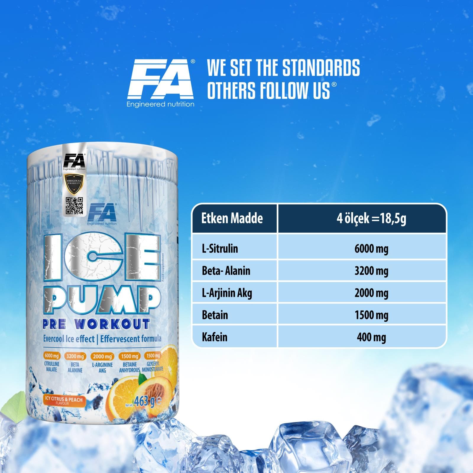 Fa Nutrition Ice Pump Pre Workout 463 GR Ice Citrus & Peach — görsel 2