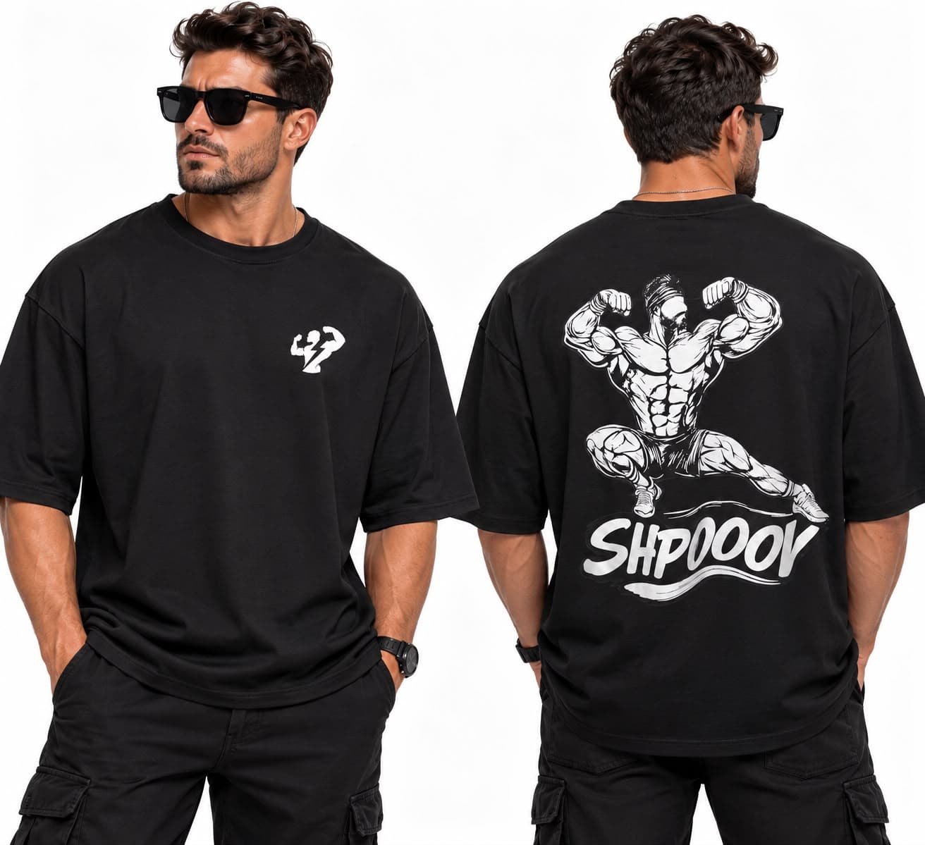 BEAST MODE Shpov Baskılı Siyah Oversize Tişört